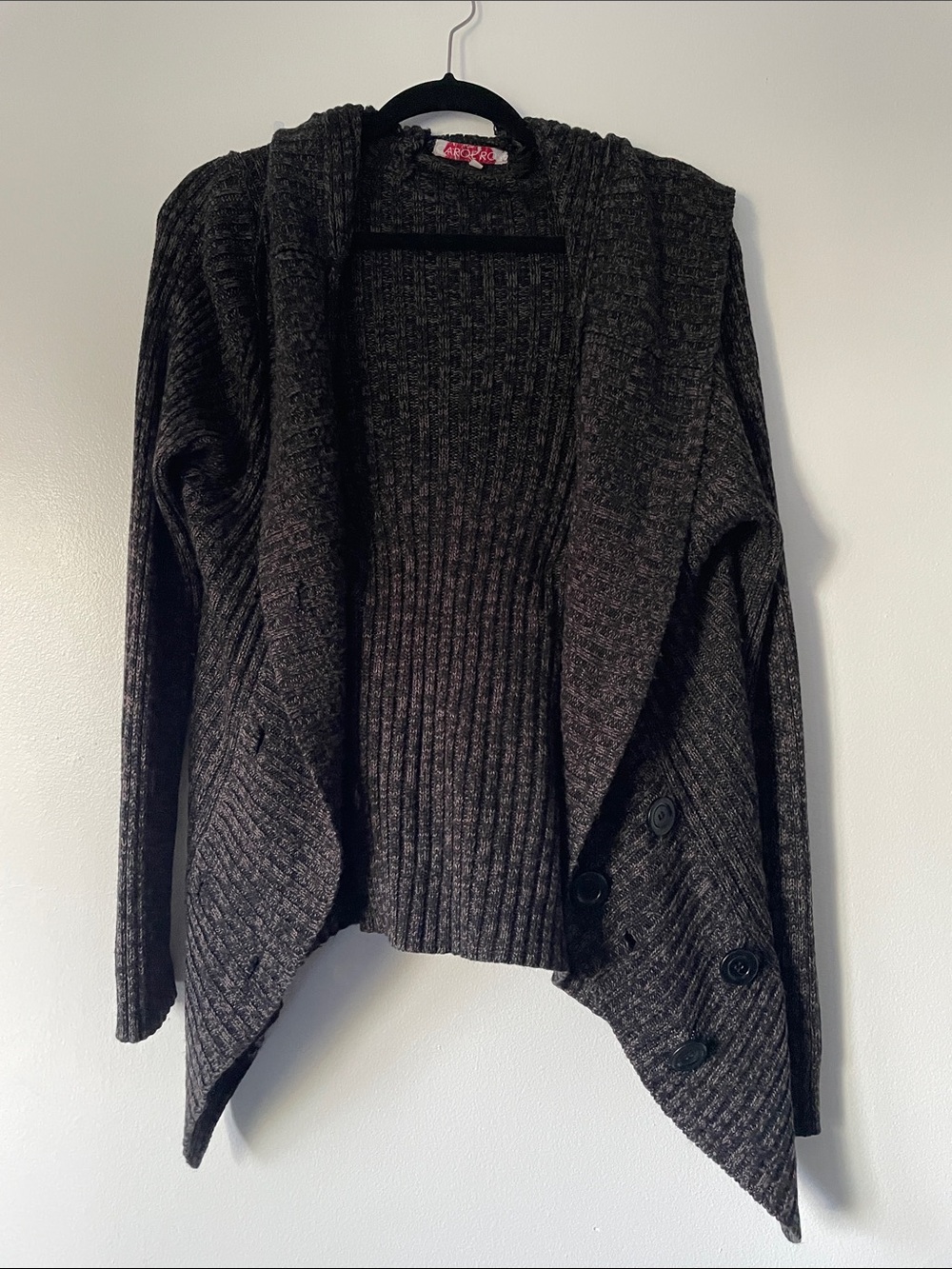 Carol Rose Dark Charcoal Ribbed Open-Front Cardigan with Hoodie Size 2x